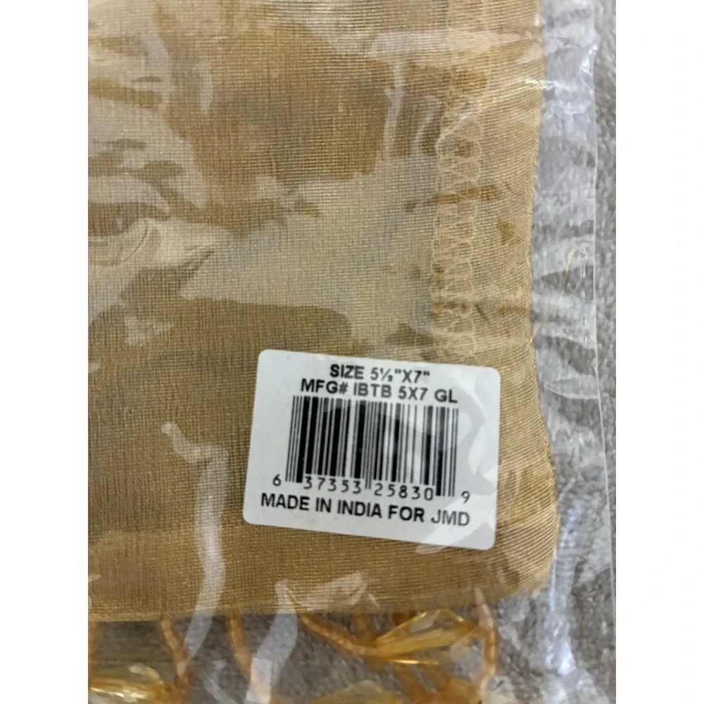 Joann Marie Designs Gift Bag Mustard Organza Tassels Beaded Sheer 5.5x7